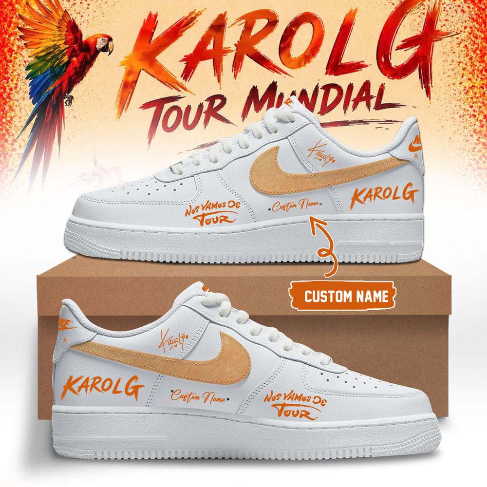 Karol G Tour Mundial White Orange Air Force 1 Sneakers
