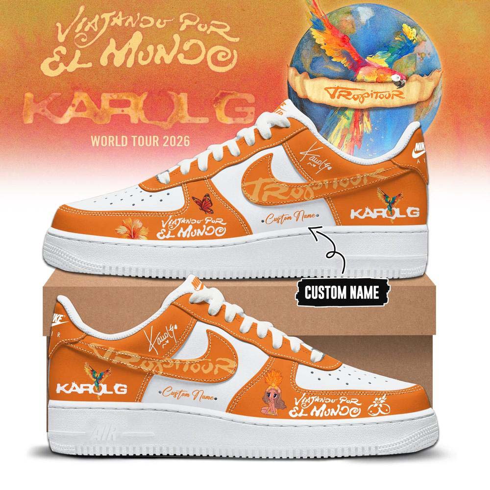 Karol G Tropitour 2026 Orange White Air Force 1 Sneakers