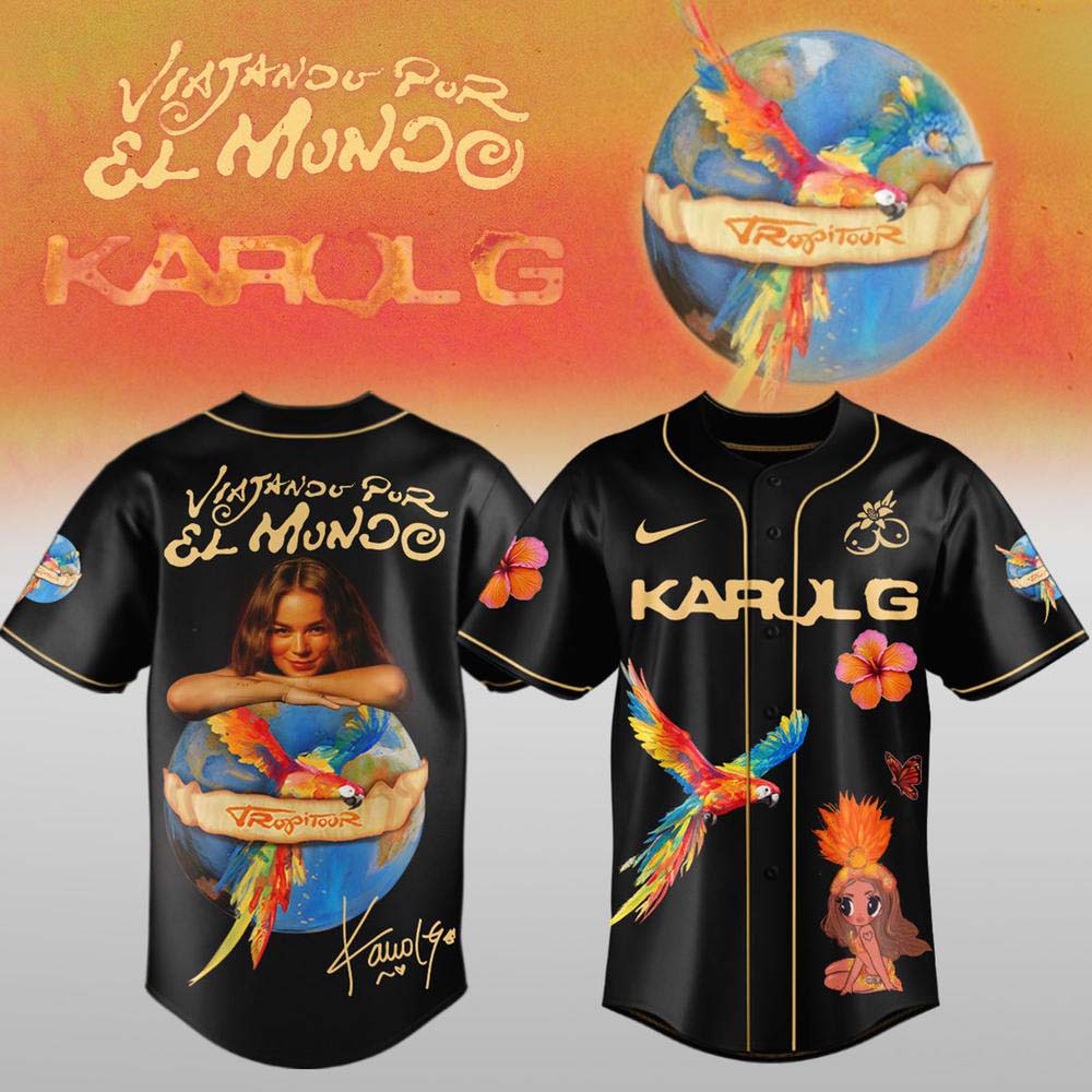 Karol G Viajando Por El Mundo Tropitour 2026 Black Baseball Jersey