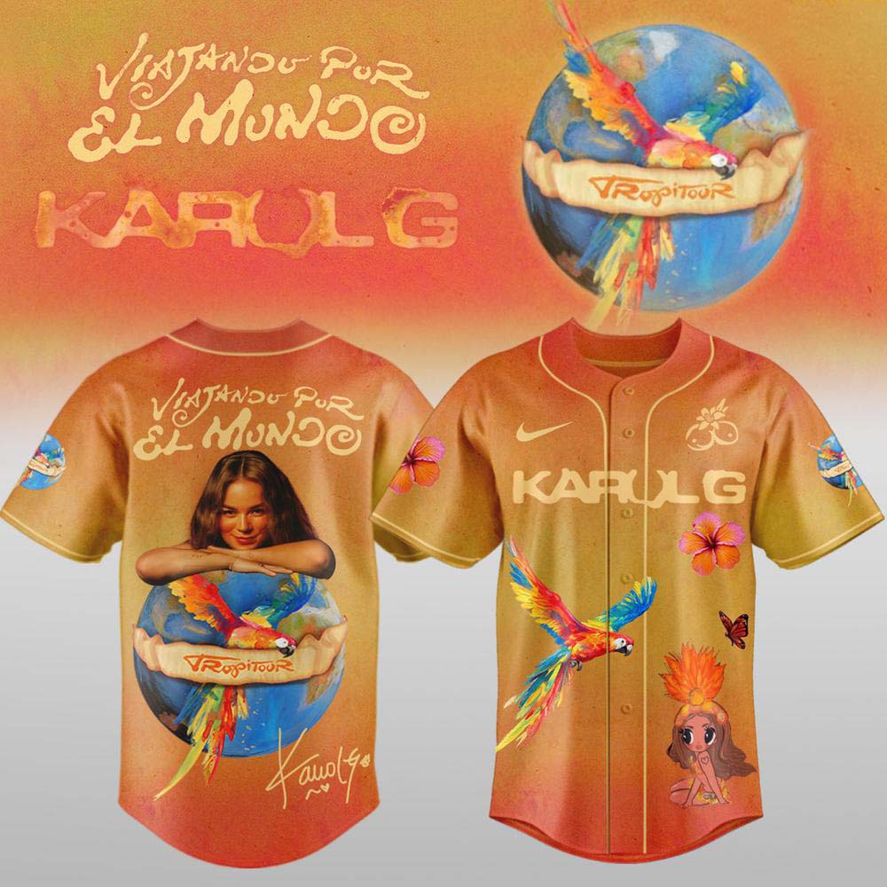 Karol G Viajando Por El Mundo Tropitour 2026 Gold Baseball Jersey