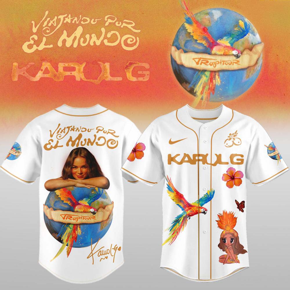 Karol G Viajando Por El Mundo Tropitour 2026 Baseball Jersey - White