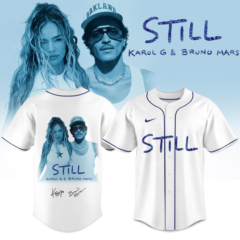 White Karol G x Bruno Mars STILL 2026 Baseball Jersey Apparel 1 - Unicasport White Karol G x Bruno Mars STILL 2026 Baseball Jersey Apparel
