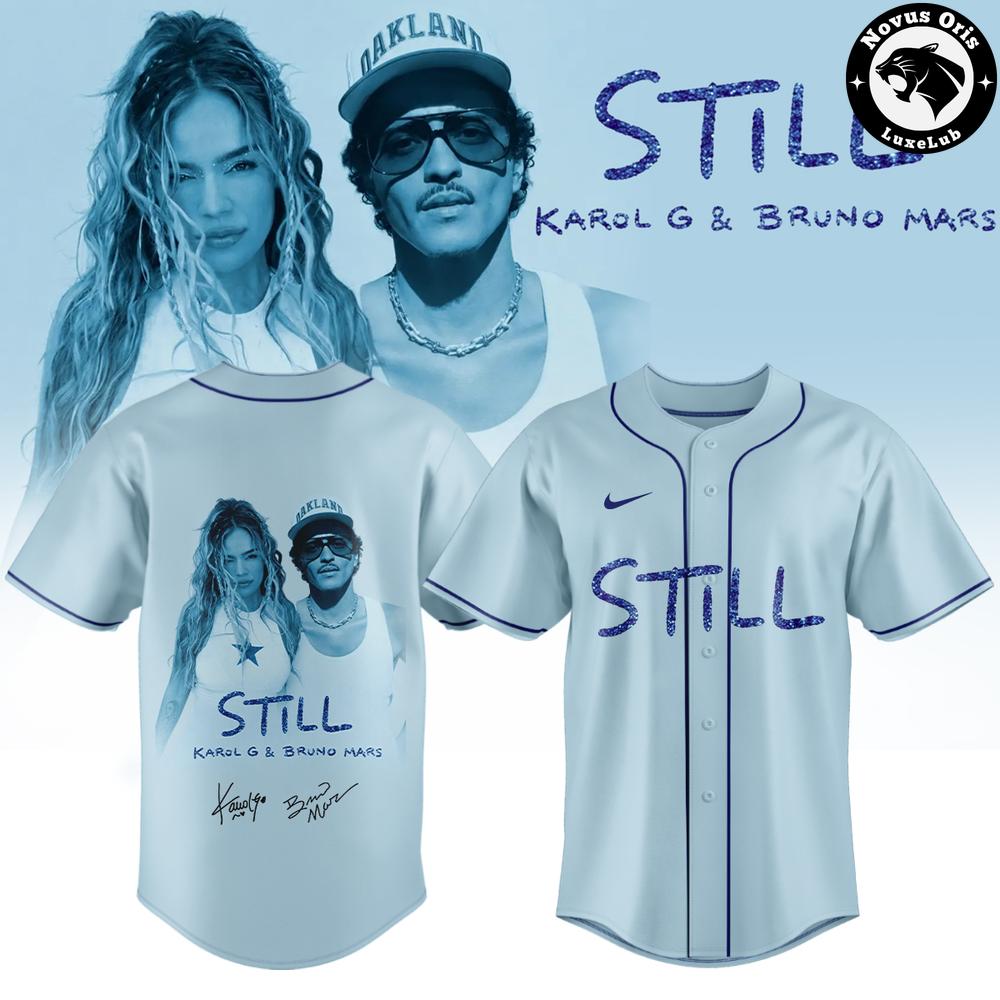 Karol G x Bruno Mars STILL Signature 2026 Edition Baseball Jersey 1 - Unicasport Karol G x Bruno Mars STILL Signature 2026 Edition Baseball Jersey