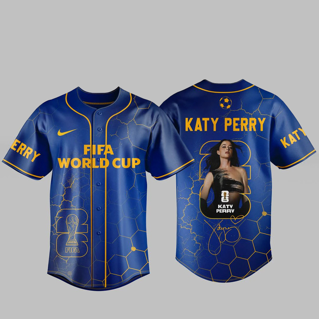 Katy Perry Global Soccer Event Baseball Jersey Navy Fan Button-Up Shirt