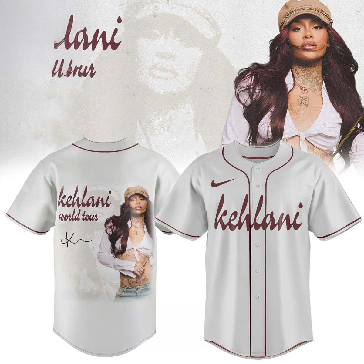 Kehlani World Tour 2026 White Baseball Jersey Music Fan Collection 2 - Unicasport Kehlani World Tour 2026 White Baseball Jersey Music Fan Collection