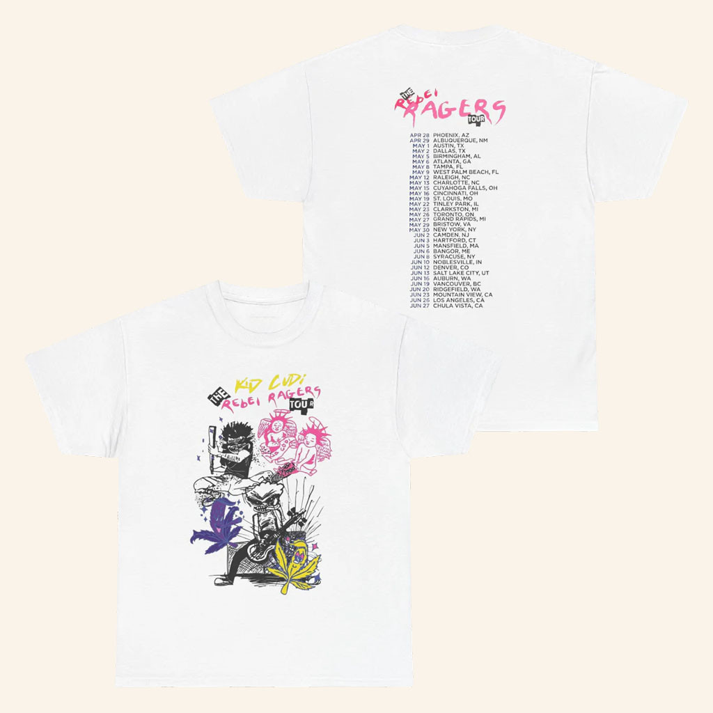 Kid Cudi Merch 2026 Rebel Rager Tour WhiteTShirtKiD CuDI Tour Merch Gifts For Rap Fans