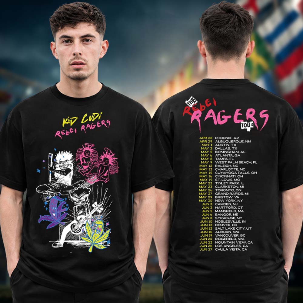 Kid Cudi Rebel Ragers Tour 2026 Tour Dates Black Two Sided Unisex T Shirt