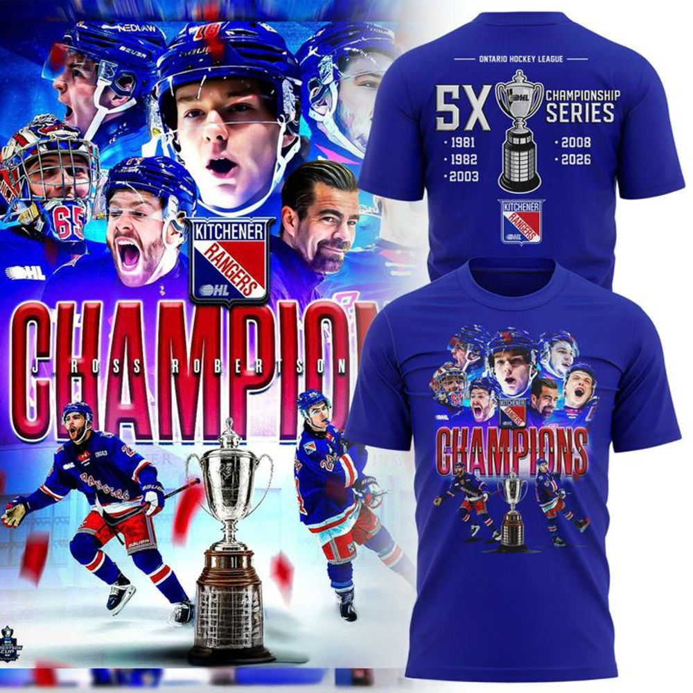 Kitchener Rangers Blue 2026 OHL Champions Special Shirt