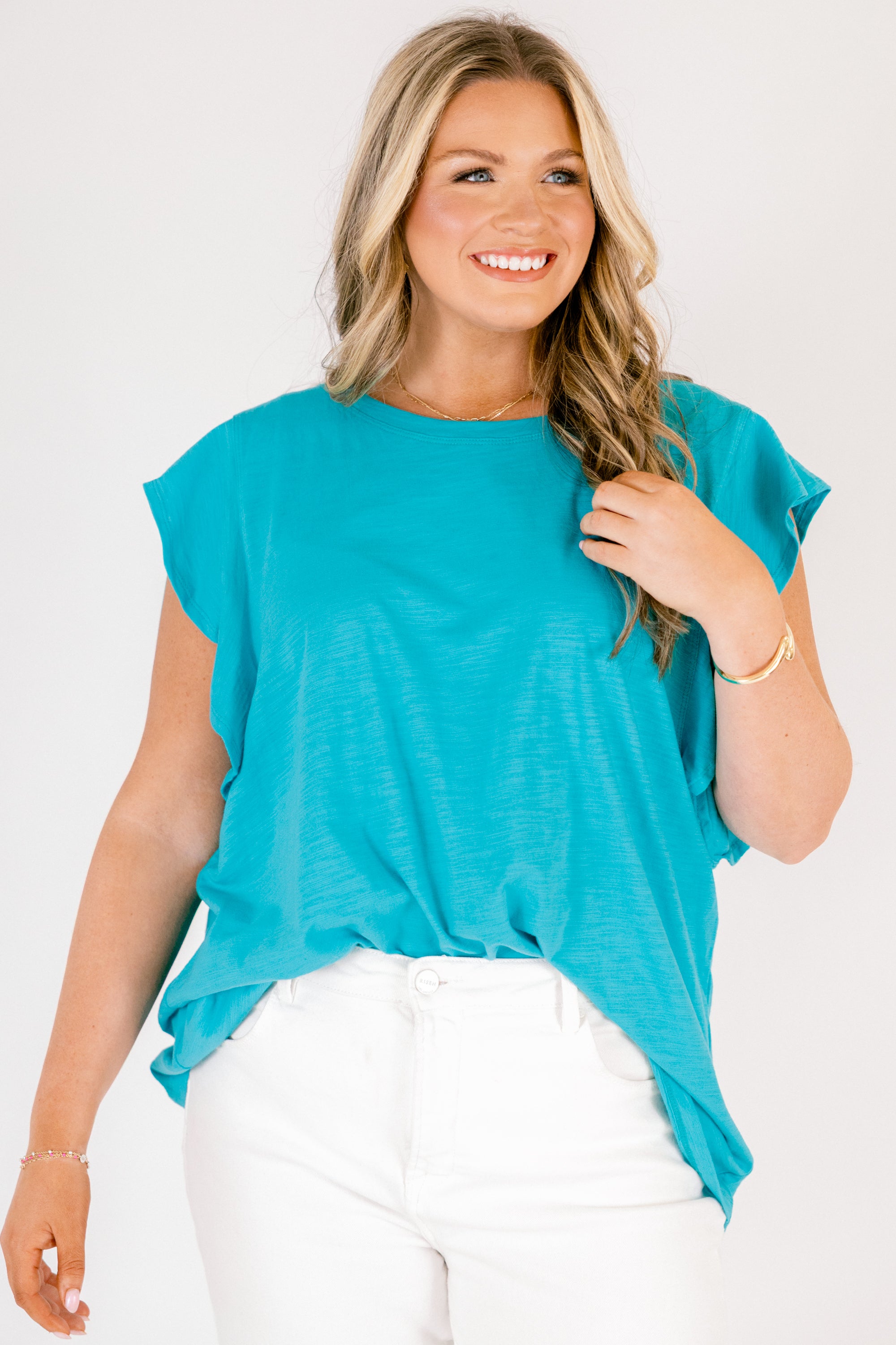 Leave Your Lover Top, Teal