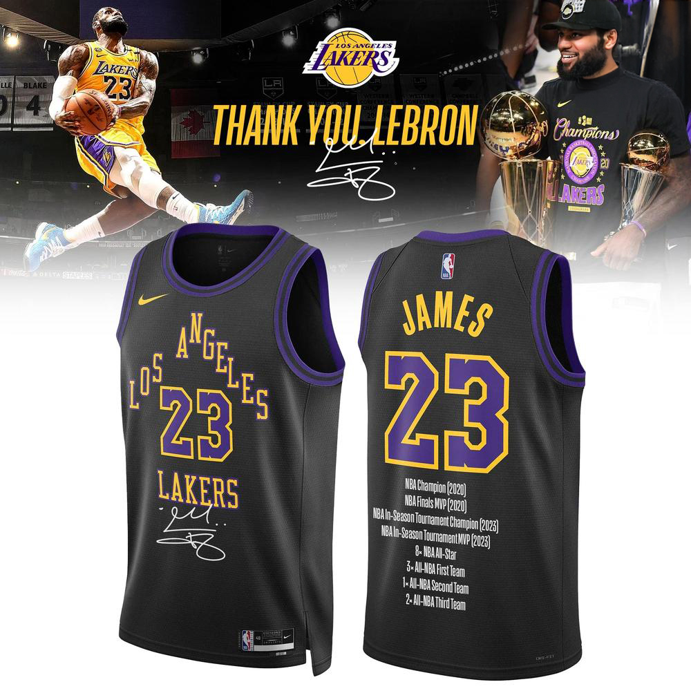 LeBron James Lakers Purple Thank You Basketball Jersey