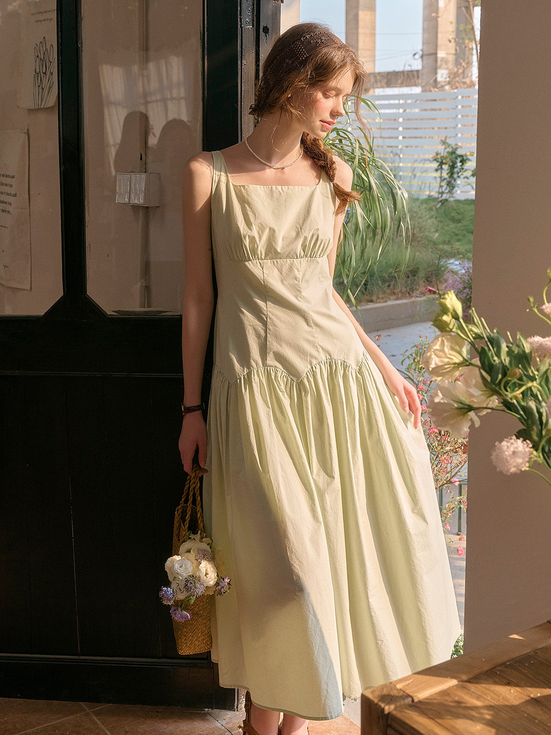 Light Green Tiered Spaghetti Strap Midi Dress Good Stylists Luminescence
