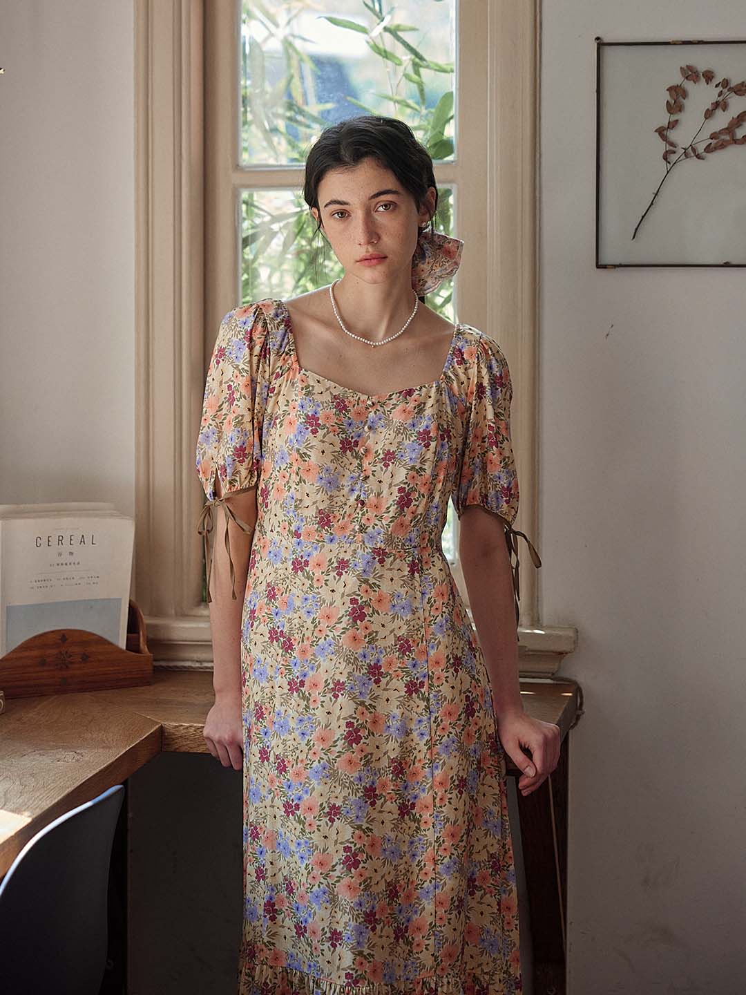 Limerence Amber Yellow Daisy Print Drawstring Puff Sleeve Dress Good Stylists