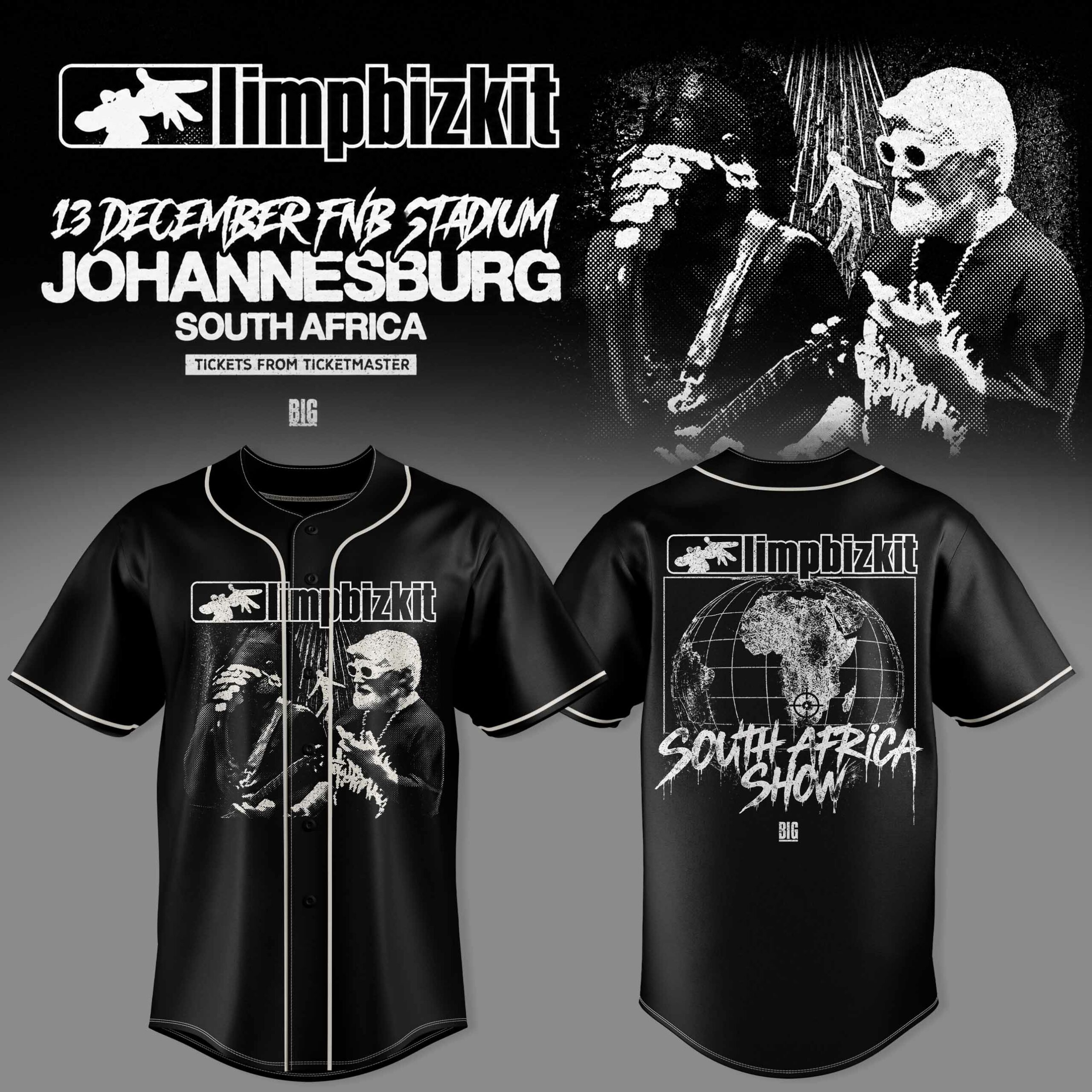 Limp Bizkit South Africa Show Johannesburg Monochrome Portrait Black Baseball Jersey 1 - Unicasport Limp Bizkit South Africa Show Johannesburg Monochrome Portrait Black Baseball Jersey