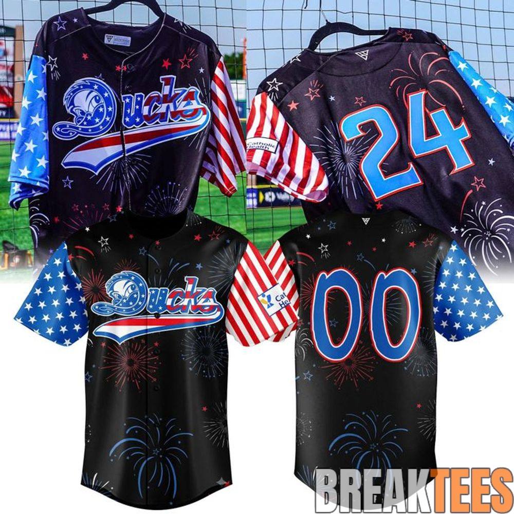Patriotic 4th of July Fireworks Baseball Jersey - Long Island Ducks