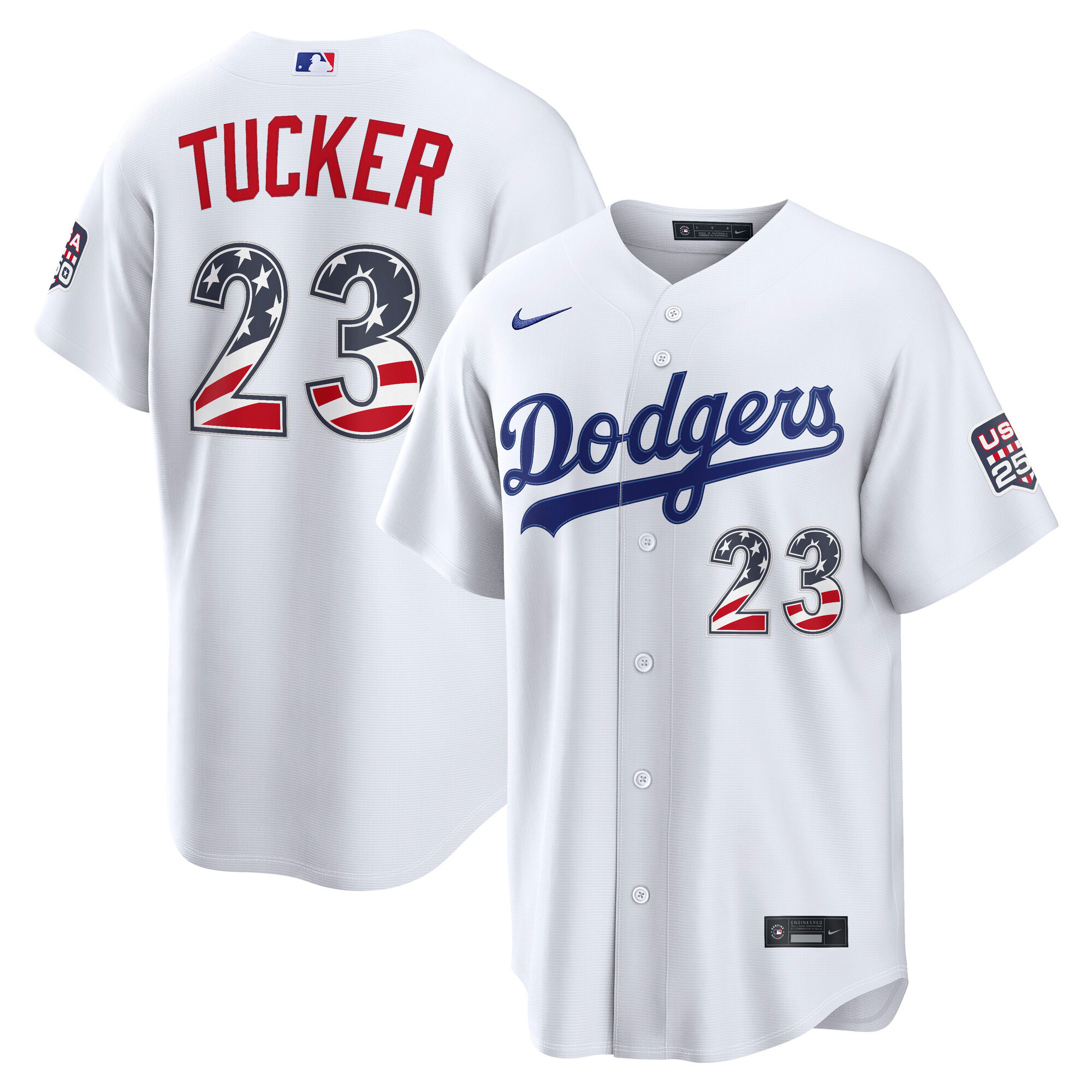 Los Angeles Dodgers Kyle Tucker White USA 250 Fourth of July Home Baseball Jersey