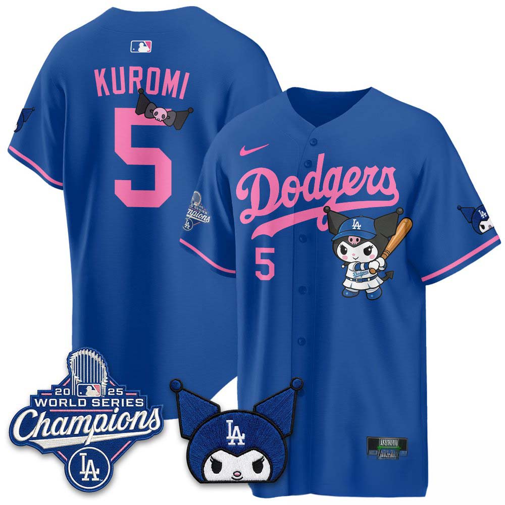 Los Angeles Dodgers x Kuromi Blue Custom Baseball Jersey 1 - Unicasport Los Angeles Dodgers x Kuromi Blue Custom Baseball Jersey