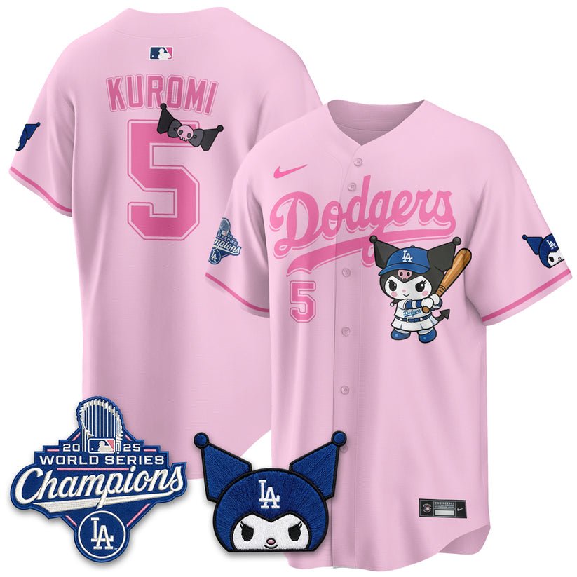 Los Angeles Dodgers x Kuromi Pink Custom Baseball Jersey 1 - Unicasport Los Angeles Dodgers x Kuromi Pink Custom Baseball Jersey