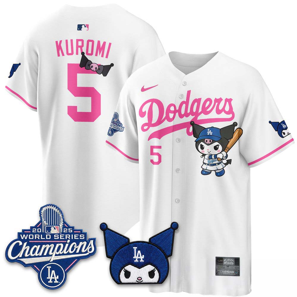 Los Angeles Dodgers x Kuromi White Custom Baseball Jersey 1 - Unicasport Los Angeles Dodgers x Kuromi White Custom Baseball Jersey