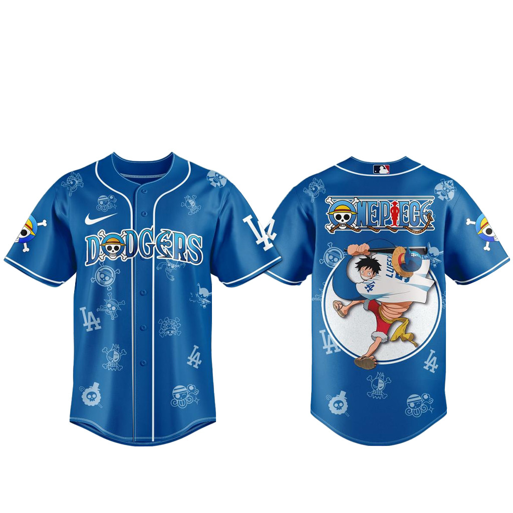 Los Angeles Dodgers x One Piece Night 2026 Monkey D Luffy Blue Baseball Jersey