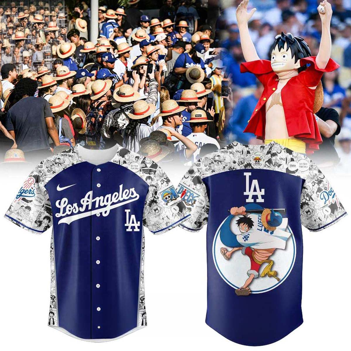 Los Angeles Dodgers x One Piece Monkey D. Luffy Special Edition Baseball Jersey - Best Gift for Anime and MLB Fans