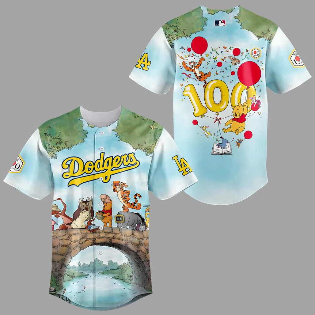 Los Angeles Dodgers x Winnie Pooh 100 Year Anniversary Baseball Jersey