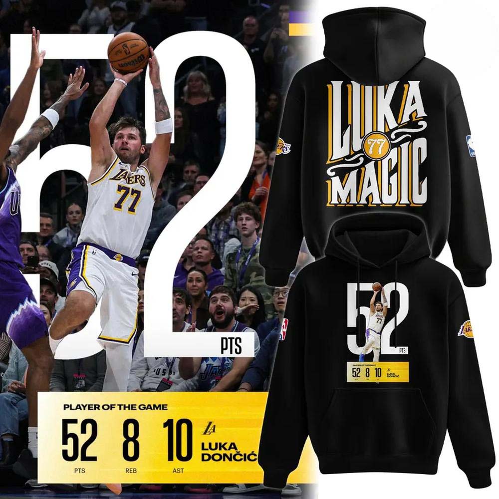 Los Angeles Lakers Luka Doncic 52 Point Game 2026 Black Luka Magic Graphic Hoodie