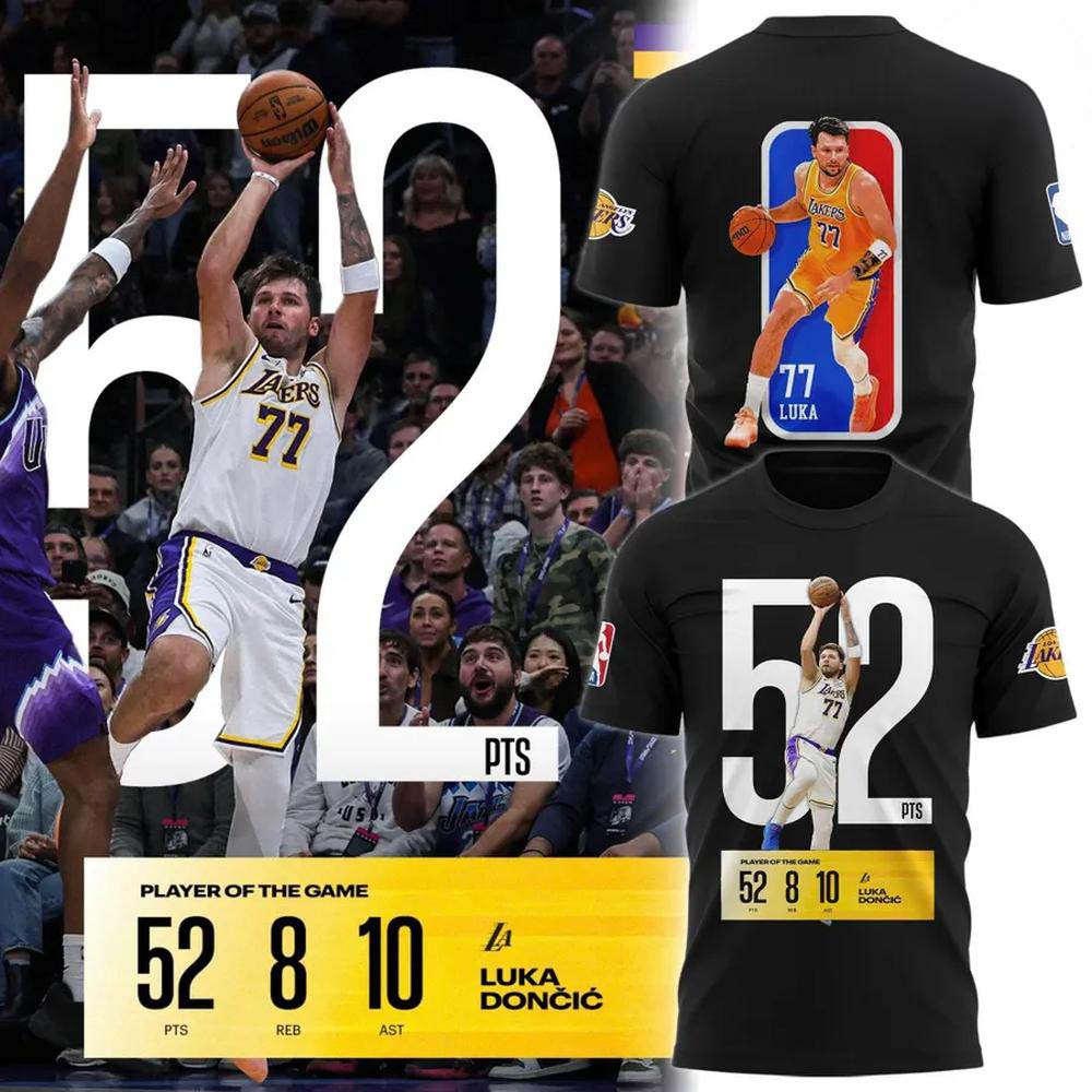Los Angeles Lakers Luka Doncic 52 Point Performance 2026 Black NBA 77 T Shirt