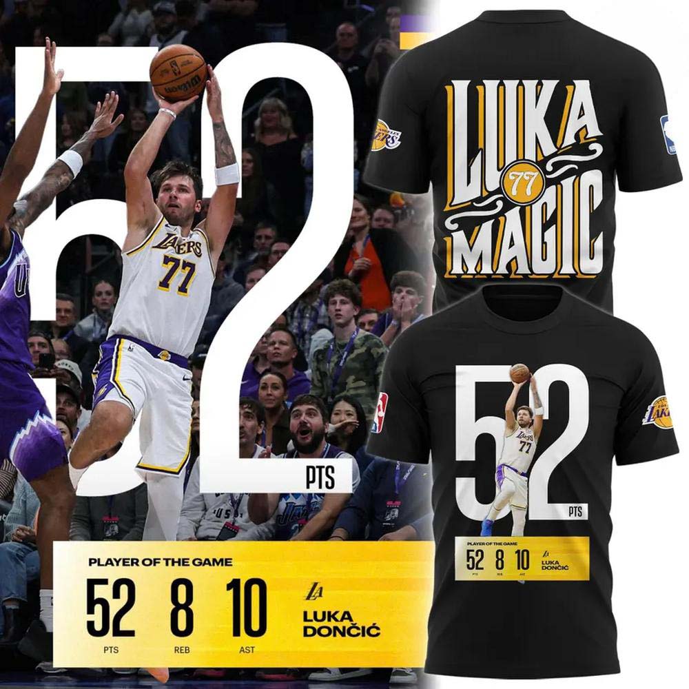 Los Angeles Lakers Luka Doncic 52 PTS 2026 Black Player of the Game Graphic T Shirt