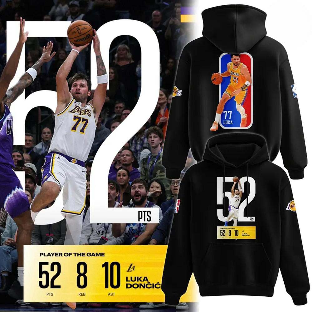 Los Angeles Lakers Luka Doncic Number 77 Basketball Player 52 PTS Black Hoodie