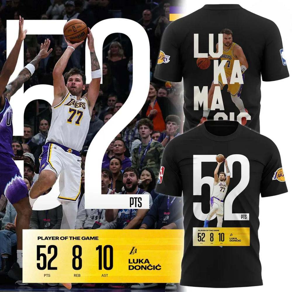 Los Angeles Lakers Luka Magic 52 PTS 2026 Black Basketball Highlight T Shirt