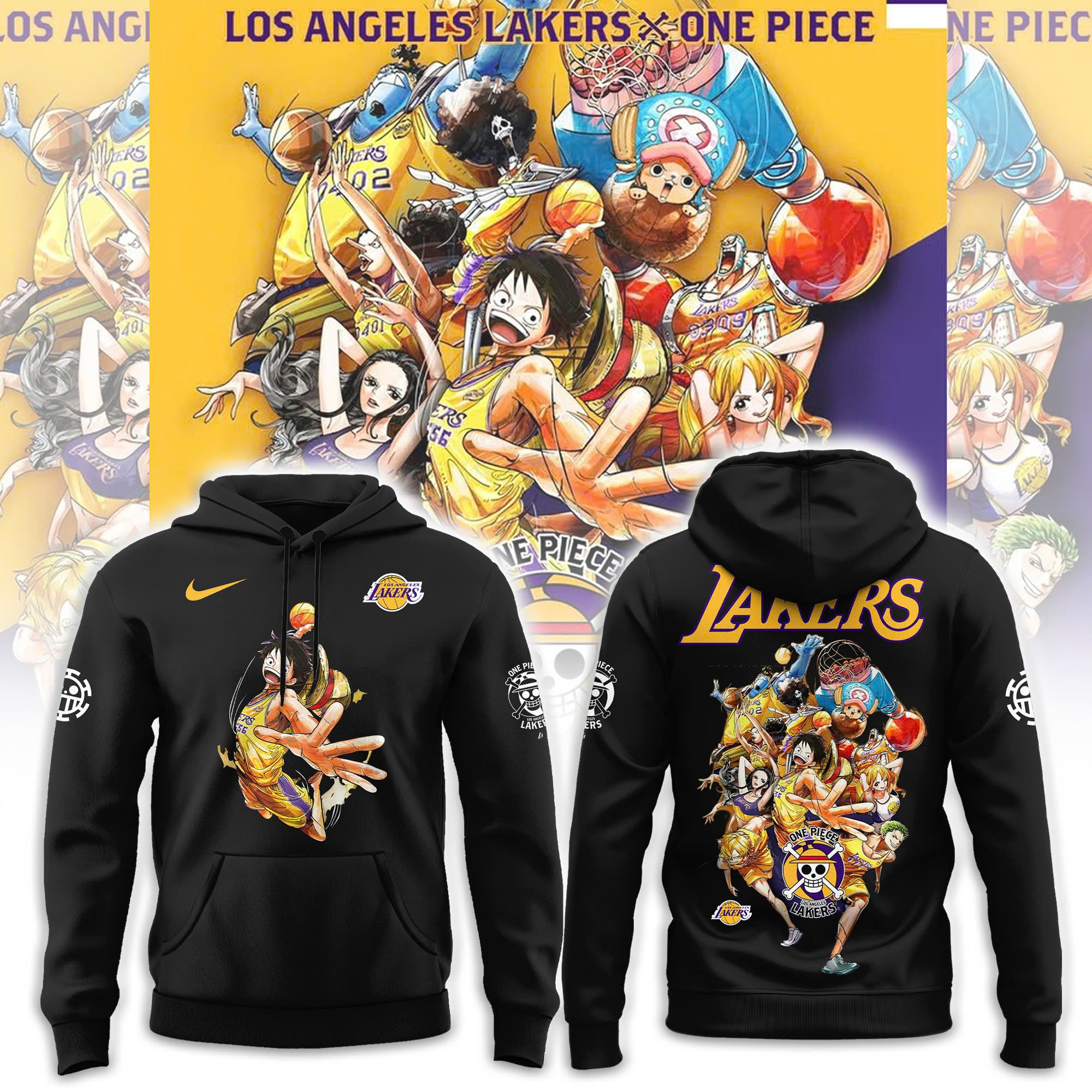 Los Angeles Lakers X One Piece Monkey D Luffy Hoodie Cool Gifts For Basketball LoversM