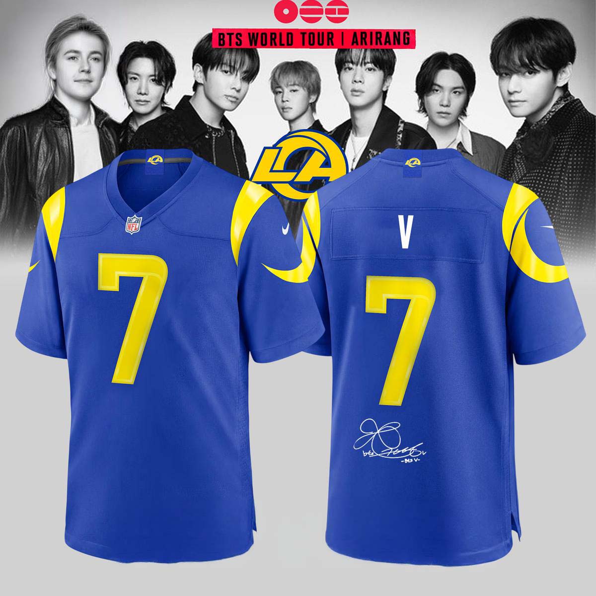 V Football Jersey Los Angeles Rams x BTS World Tour Ariang 2026 Concert Apparel 1 - Unicasport V Football Jersey Los Angeles Rams x BTS World Tour Ariang 2026 Concert Apparel