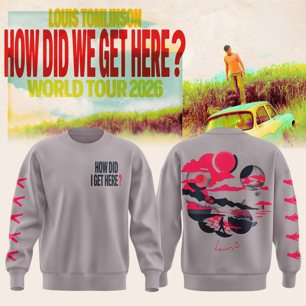 Louis Tomlinson Gray and Pink Graphic Tour Sweatshirt