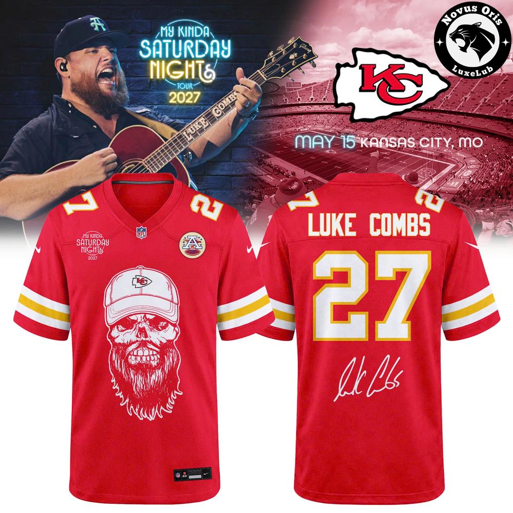Luke Combs Kansas City Chiefs My Kinda Saturday Night Tour 2027 Jersey 1 - Unicasport Luke Combs Kansas City Chiefs My Kinda Saturday Night Tour 2027 Jersey
