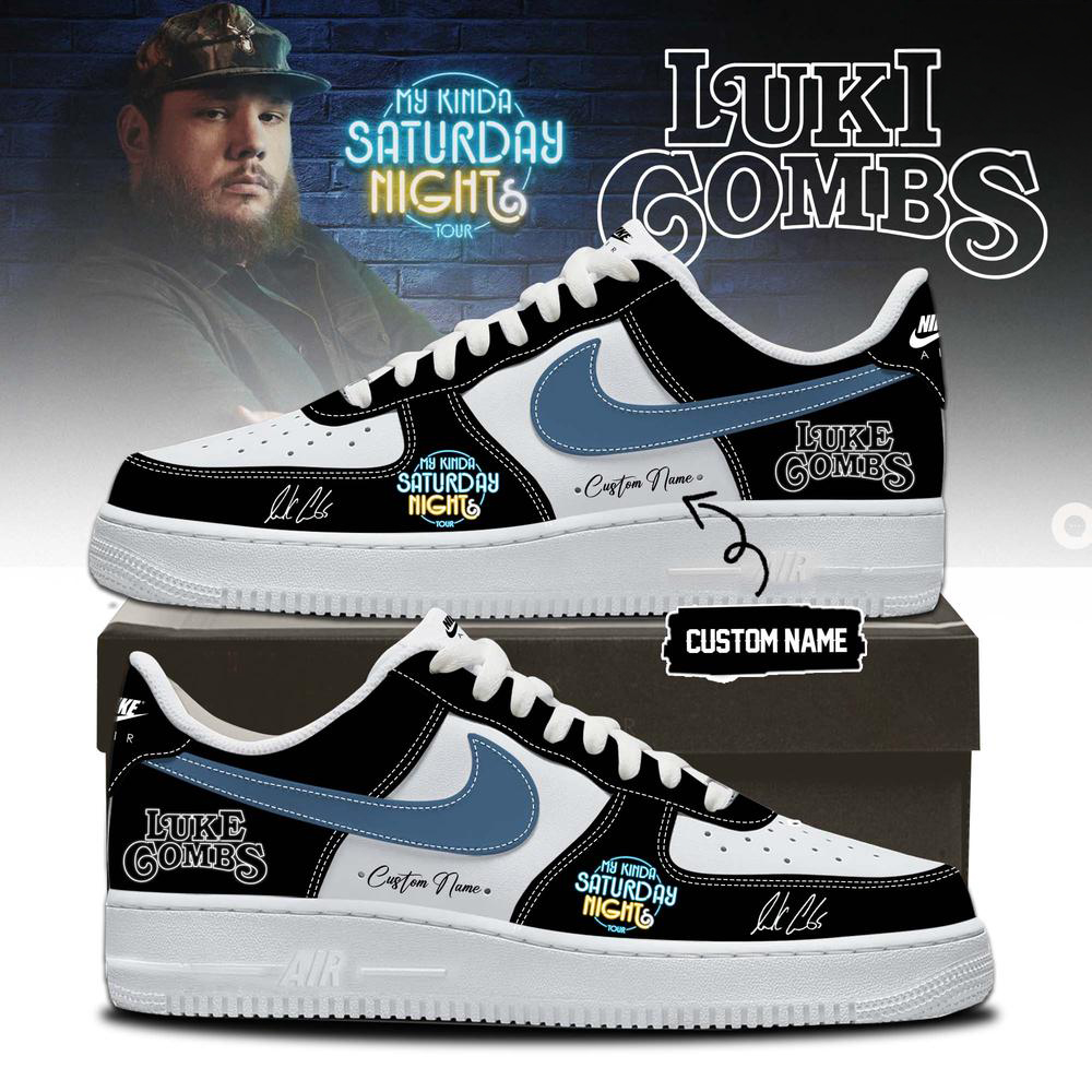 Luke Combs My Kinda Saturday Night Black and Blue Sneakers