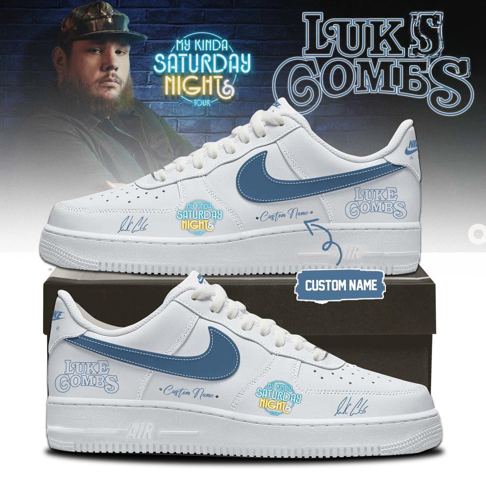 Luke Combs White and Blue Tour Graphic Sneakers