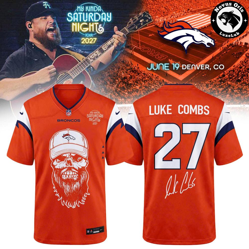 Luke Combs x Denver Broncos My Kinda Saturday Night Tour 2027 Football Jersey 1 - Unicasport Luke Combs x Denver Broncos My Kinda Saturday Night Tour 2027 Football Jersey