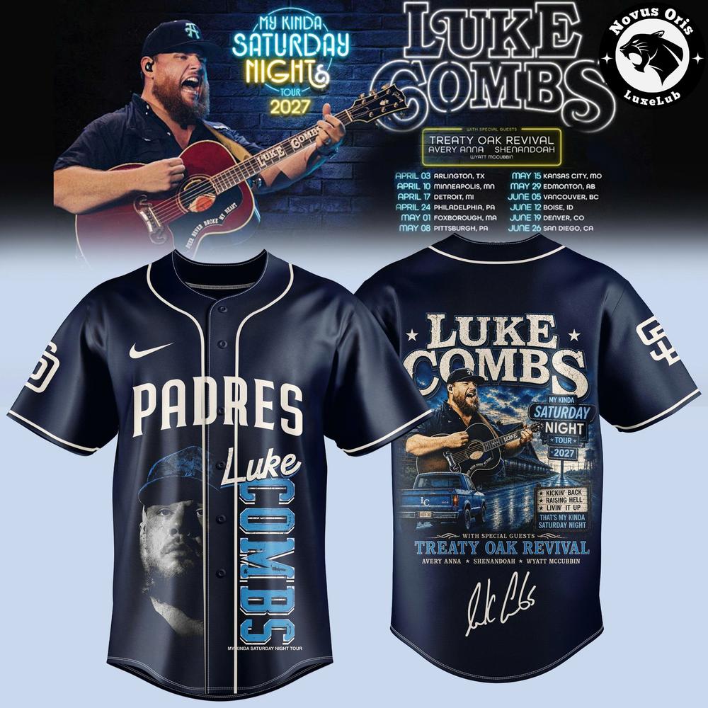 Luke Combs x San Diego Padres My Kinda Saturday Night Tour 2027 Baseball Jersey 1 - Unicasport Luke Combs x San Diego Padres My Kinda Saturday Night Tour 2027 Baseball Jersey