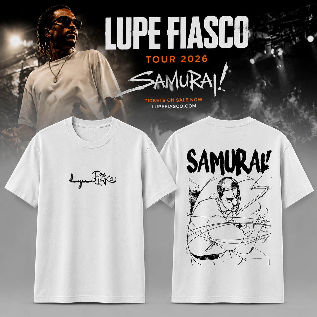 Lupe Fiasco Samurai Tour 2026 Graphic White Tee Hip Hop Fan Gift