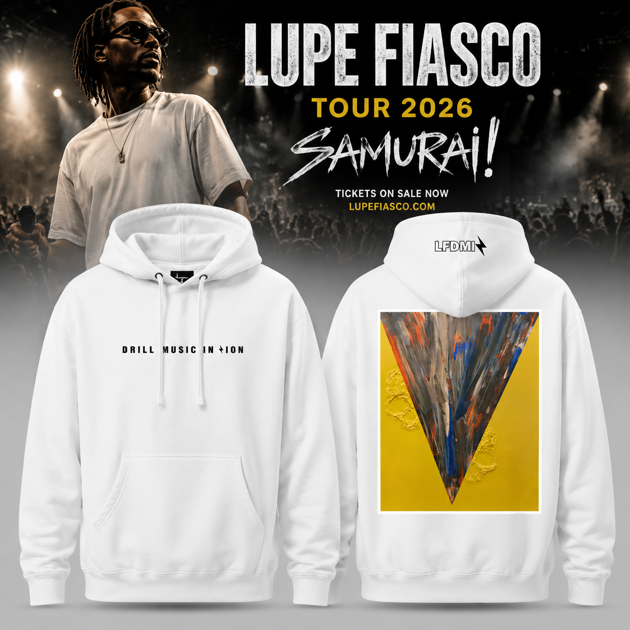 Lupe Fiasco Tour 2026 White DMIZ Album Hoodie