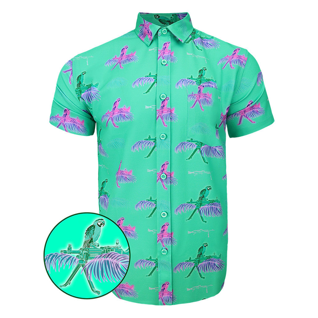 Macaws Mint Button Down Shirt Outdoor Hawaiian Tactical Shirt Good Gifts For Boyfriend