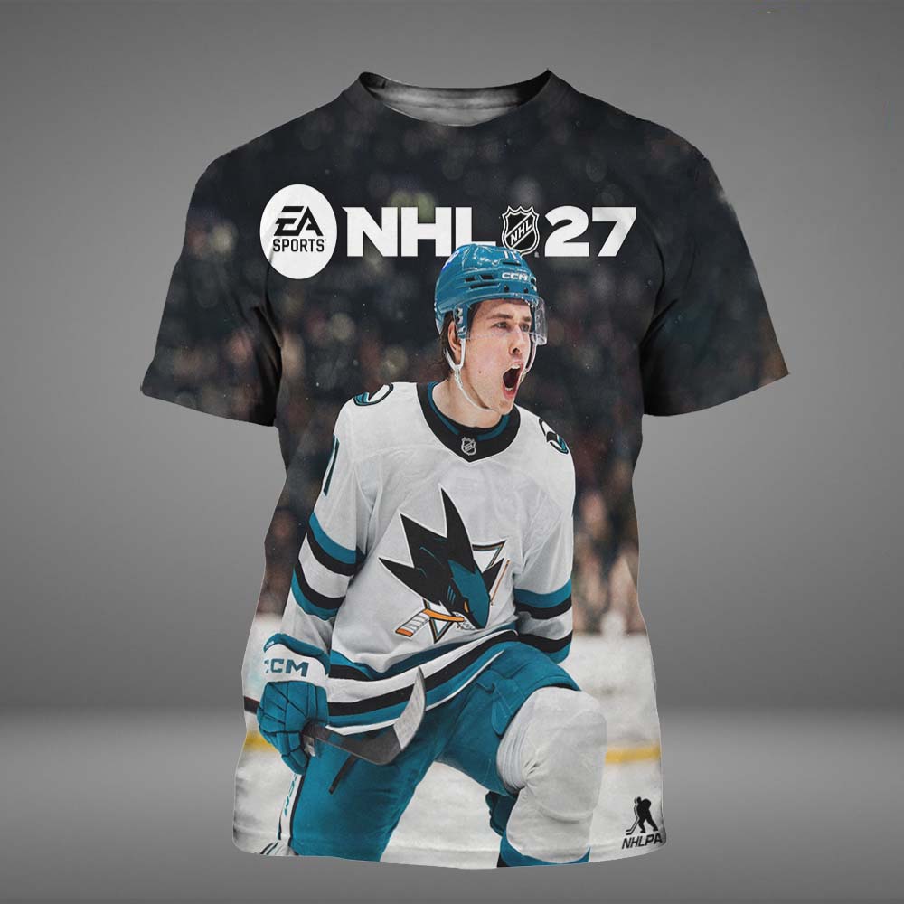Macklin Celebrini NHL 27 Cover Athlete All Over Print T Shirt