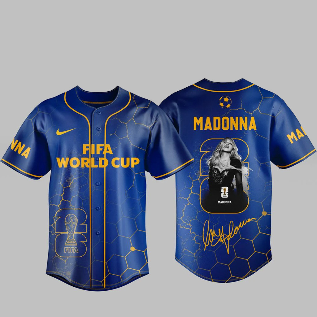 Madonna Global Soccer Event 2026 Baseball Jersey Navy Fan Button-Up Shirt