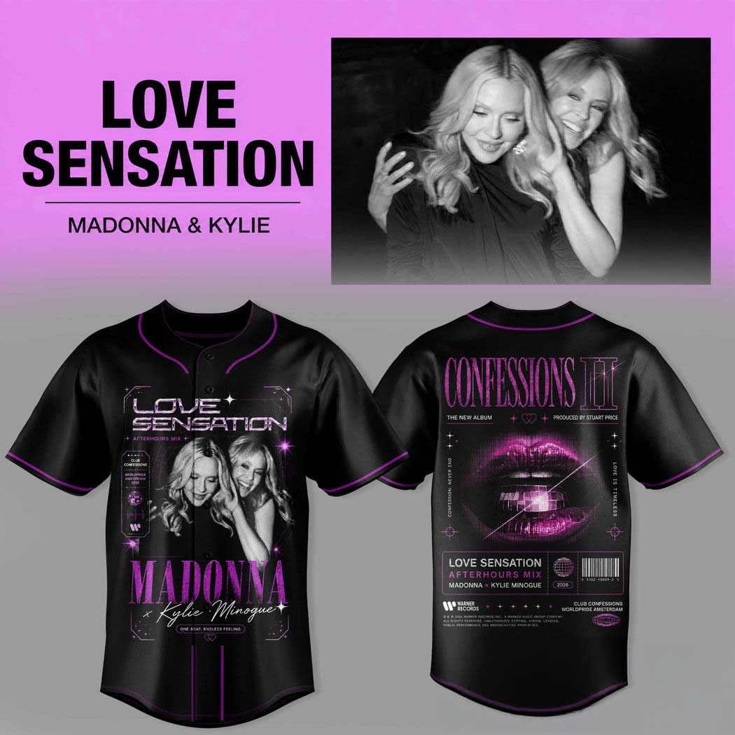 Madonna Kylie Love Sensation Black Pink Graphic Baseball Jersey 1 - Unicasport Madonna Kylie Love Sensation Black Pink Graphic Baseball Jersey