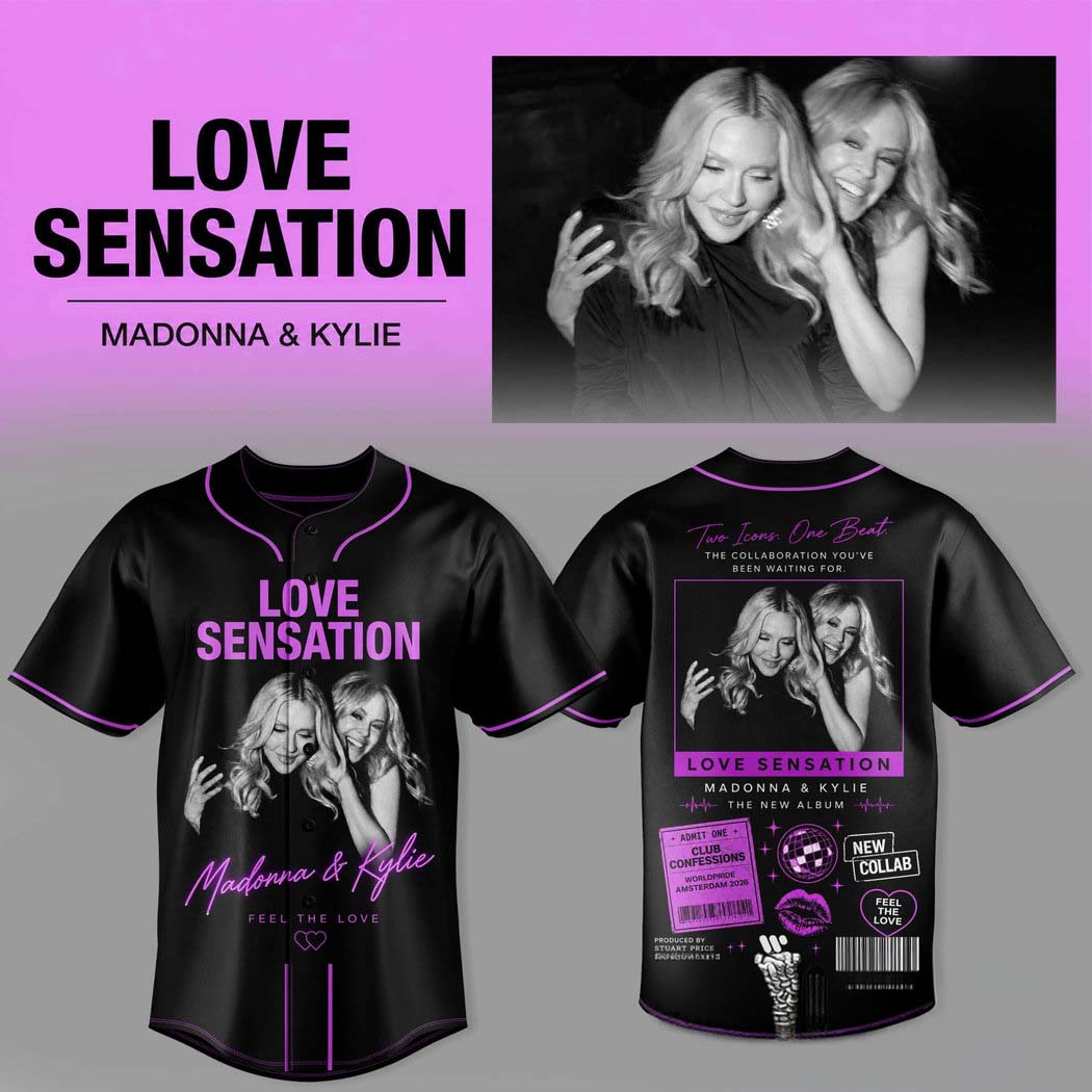 Madonna Kylie Love Sensation Black Purple Graphic Baseball Jersey 1 - Unicasport Madonna Kylie Love Sensation Black Purple Graphic Baseball Jersey