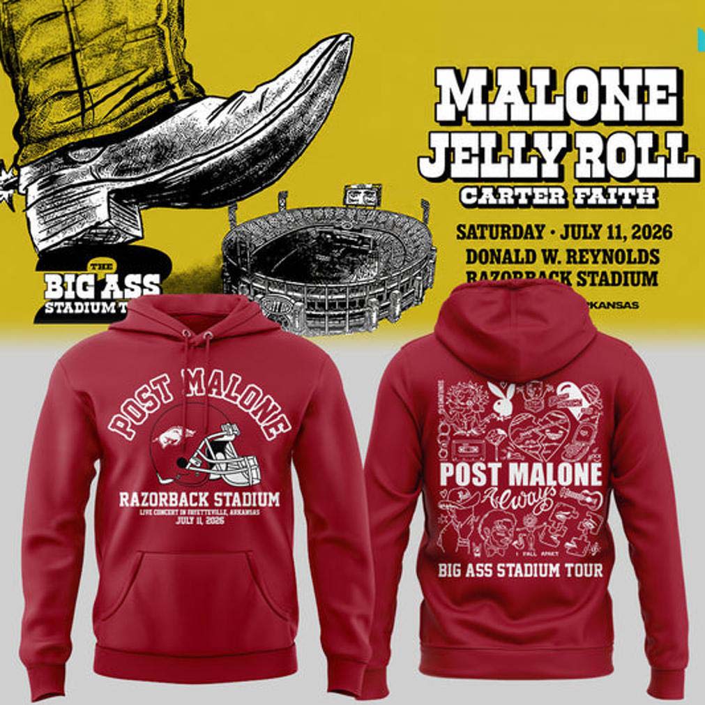Post Malone Jelly Roll Red Stadium Tour Hoodie