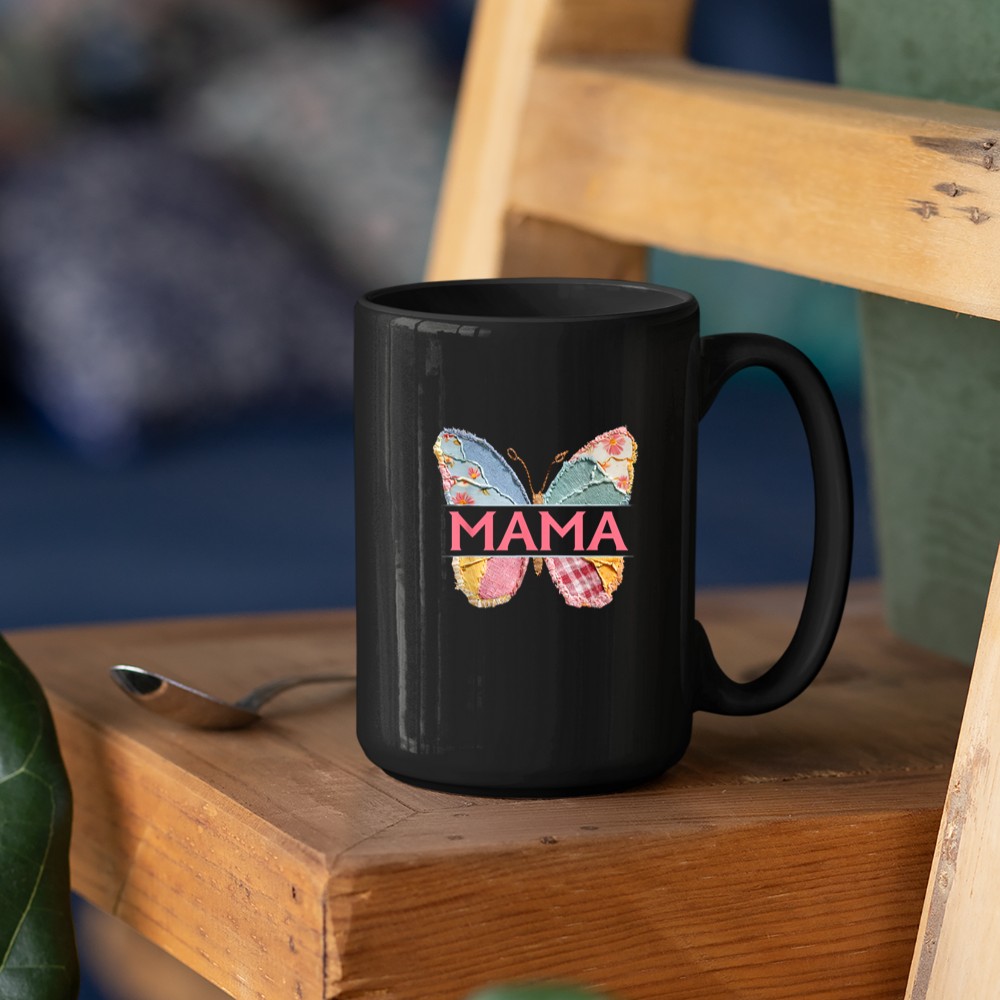 Mama Butterfly Floral Patchwork Mother’s Day Tee Mug - Image 3