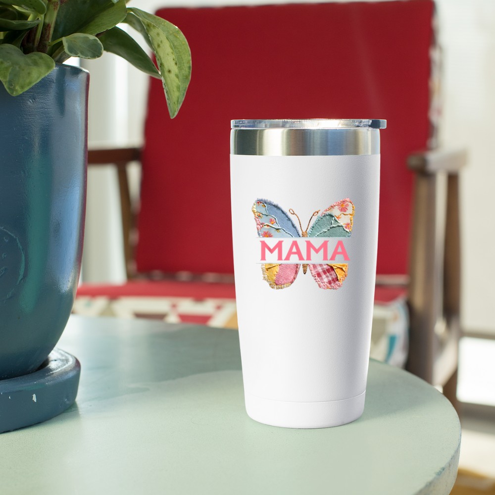 Mama Butterfly Floral Patchwork Mother’s Day Tee Tumbler - Image 4
