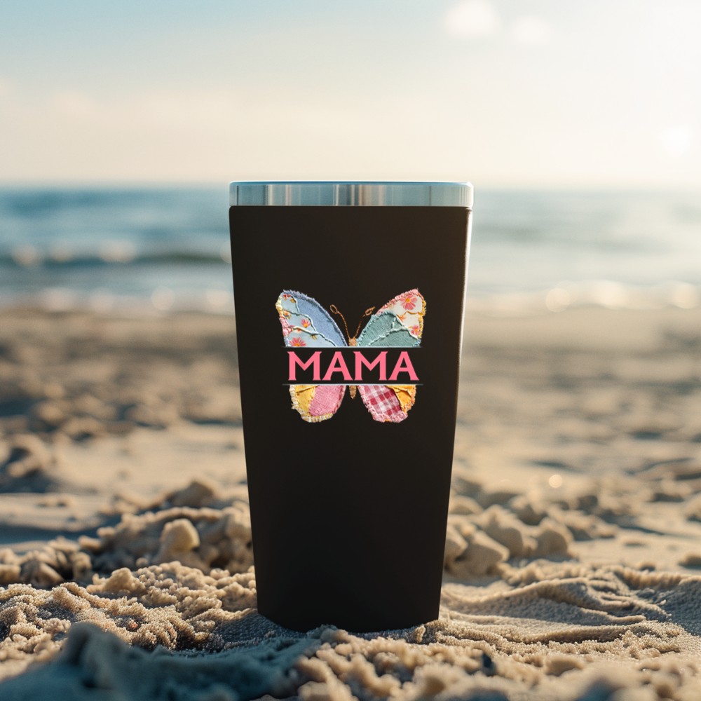 Mama Butterfly Floral Patchwork Mother’s Day Tee Tumbler - Image 3
