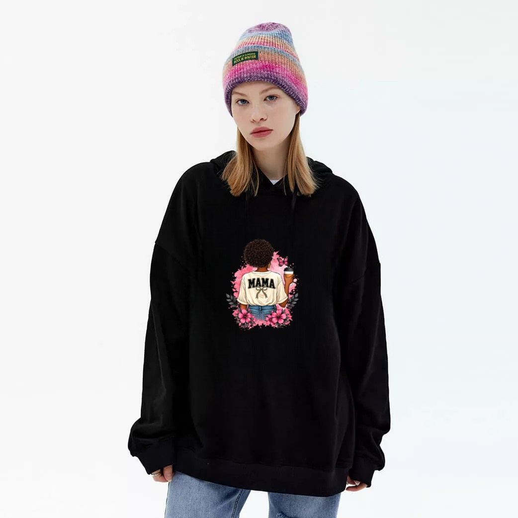 Mama Leopard Print Curly Hair Coffee Pink Floral Mother Day Premium Tri Blend Graphic Hoodie